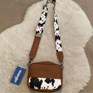 Wrangler Brown & Black Cowhide Crossbody Shoulder Bag